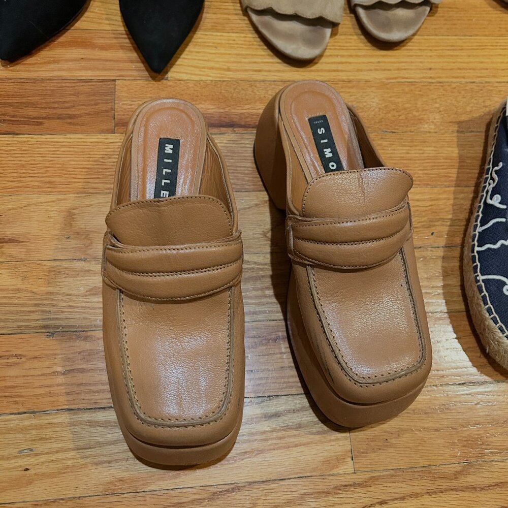 Simon Miller Hustler Tan Leather Chunky Loafer Mule Clogs